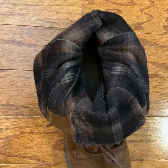 Size 10 Lace up (side zippers) brown work boots with flannel lining NWOT - Picture 7 of 9